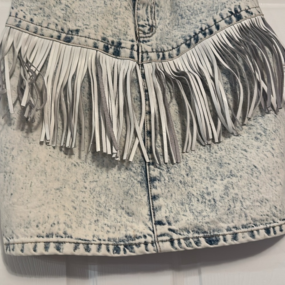 Vtg Paris Express Acid Wash Denim Fringe Skirt - Picture 3 of 6